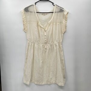 American Eagle Outfitters Sheer‎ Embroidered Button Front Dress Cream L